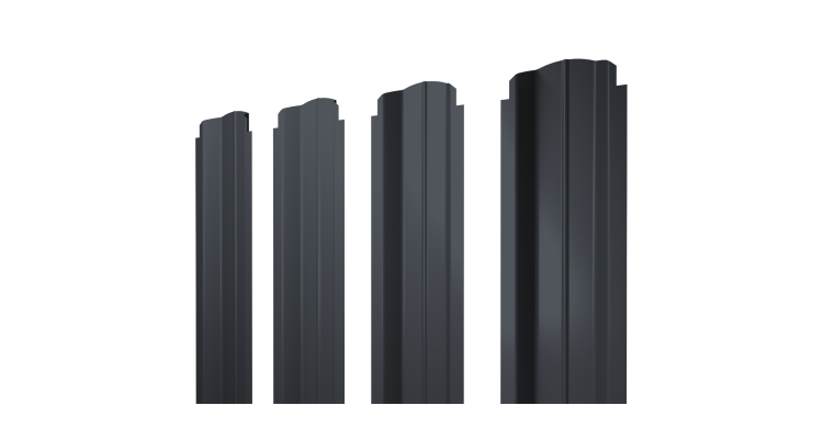 Штакетник П-образный B фигурный 0,45 PE-Double RAL 7024 мокрый асфальт